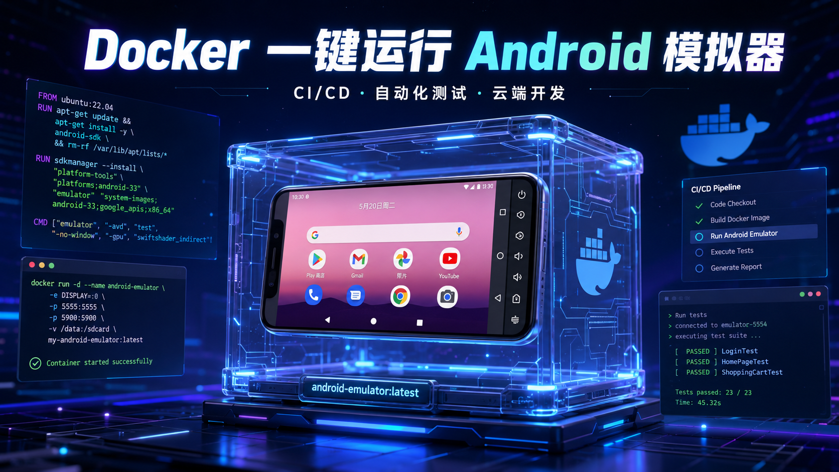  Docker一键运行完整Android模拟器！开发者CI/CD必备神器
